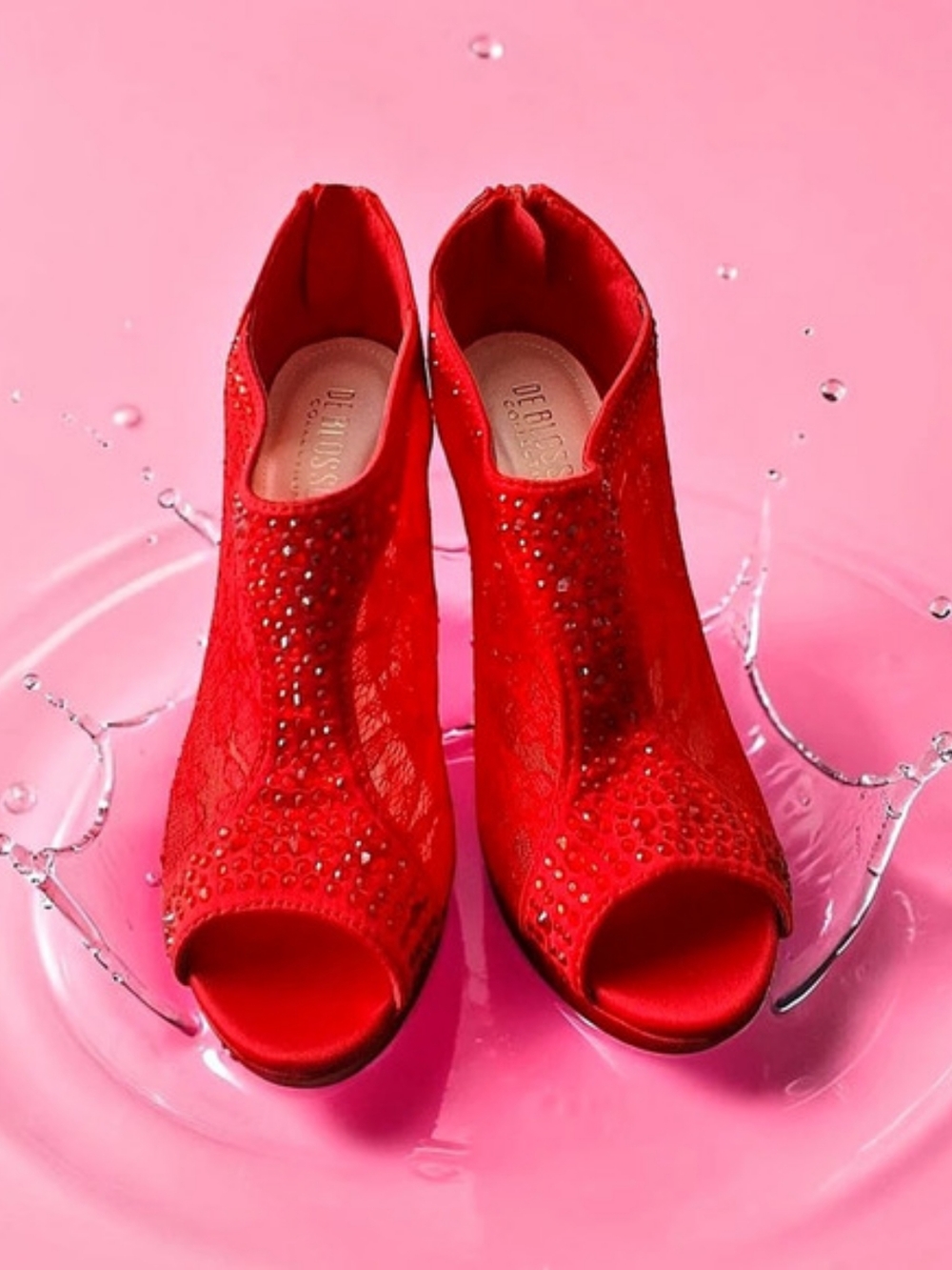De Blossom Collection Red Lace Peep-Toe Heels Women's Shoes Size 6 Sexy Autumn - Picture 5 of 8